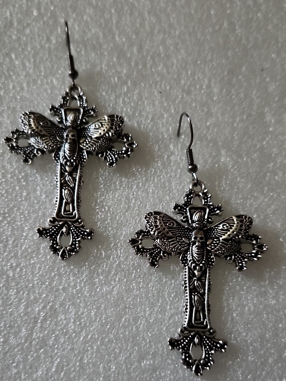 Hand Crafted Silver Gothic Cross Drop Earrings